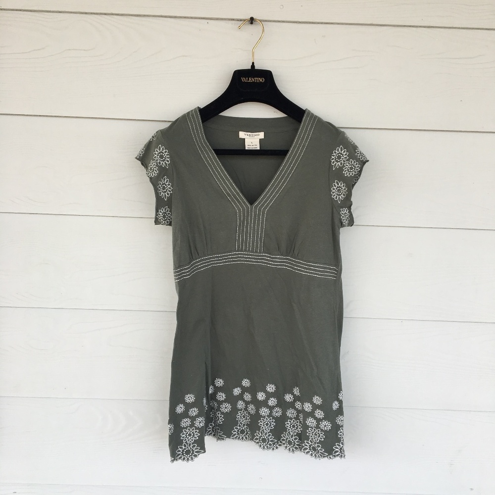Vertigo Paris Babydoll Olive Top Embroidery